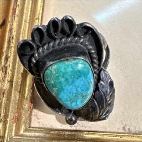 Vintage pawn-type turquoise silver Navajo ring signed - Picture 6 of 6